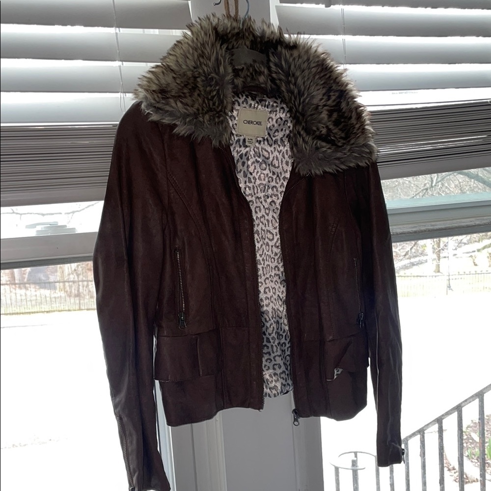 Brown Faux Fur Collar Jacket